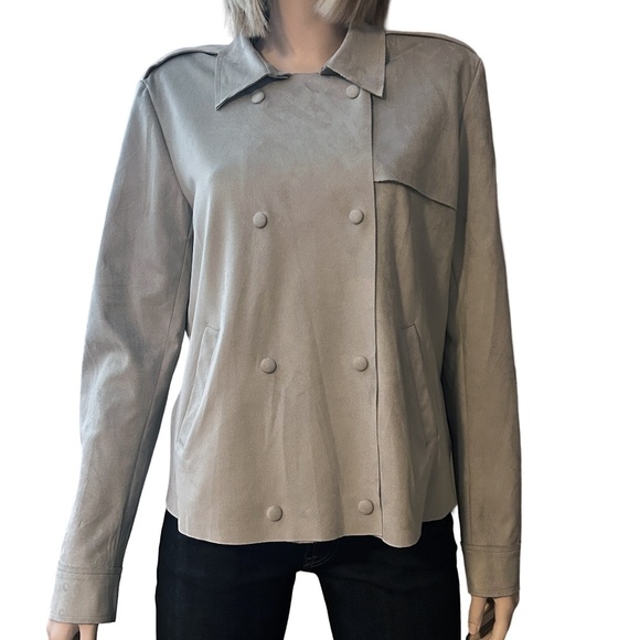 Kut from the Kloth Trech Swing Pea Jacket Coat Faux Vegan Suede Double Breasted - Picture 2 of 16